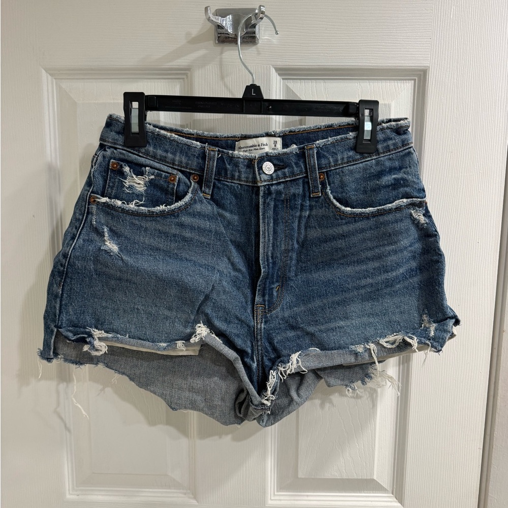 Abercrombie & Fitch Dark Blue Distressed Denim Cutoff Shorts